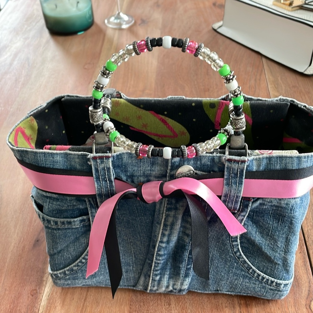 Bosom Buddy Bag : jeans with beaded handle